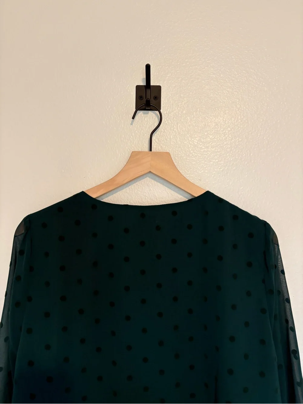 J. Crew Chiffon Dot V-Neck Puff Sleeve Blouse Career Green XXL